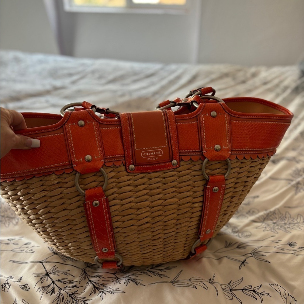 RARE COACH JASMINE LIMITED EDITION XXL BAG/STRAW TOTE GEN.PYTHON & LEATHER TRIM - Picture 3 of 11